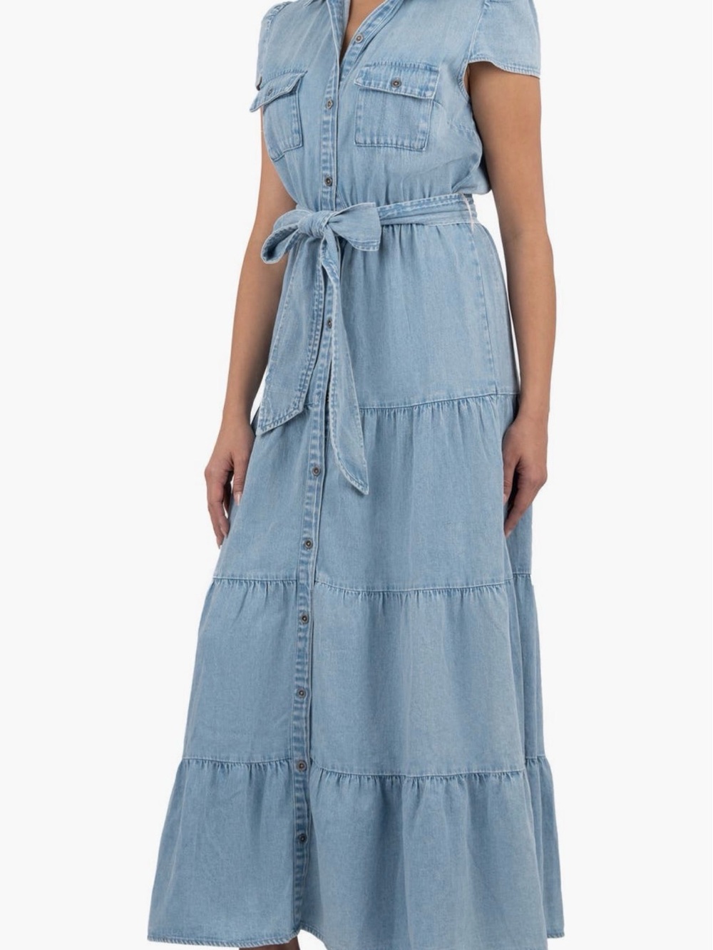 Kut from the Kloth Light Blue Denim Tiered Button-Front Maxi Dress - Picture 3 of 10